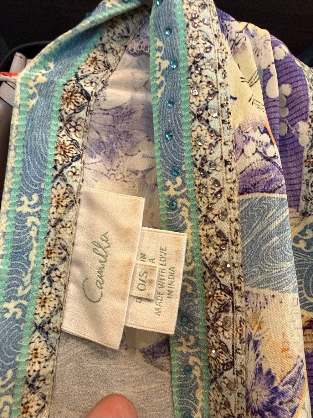 Camilla Multicolor Embellished V-Neck Tunic — Blue, Purple, Mint, Cream - Picture 2 of 5